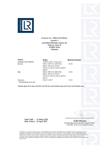 英国劳氏船级社船用铝合金精炼及半成品、-型材、棒材和挤压件制造商认证